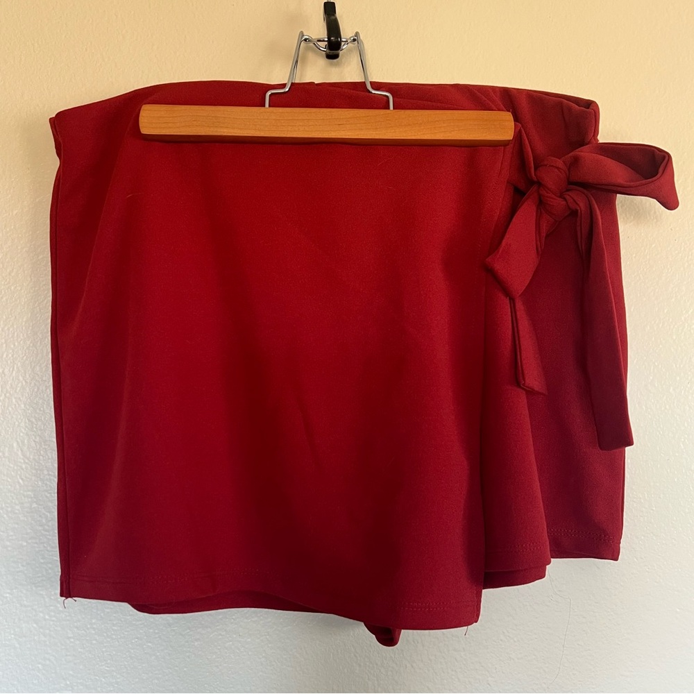 Fashion Nova Cherry Red Tie Shorts with Wrap